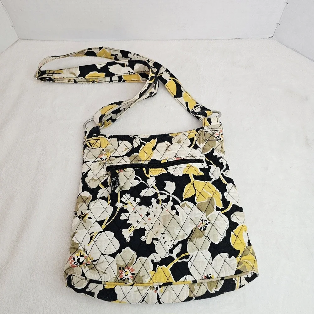 Vera Bradley Dogwood On The Go Hipster Crossbody Purse Bag Black Yellow White